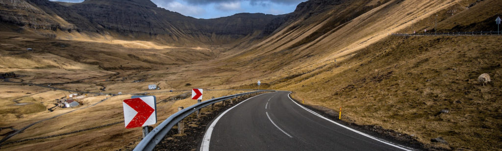 winding road with guard rails for boundaries